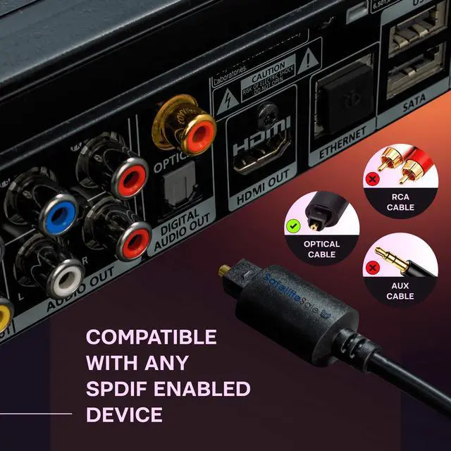 Alt view image 6 of 7 - SatelliteSale Digital Toslink SPDIF Audio Optical Fiber Cable PVC Black Cord (1.5 feet)