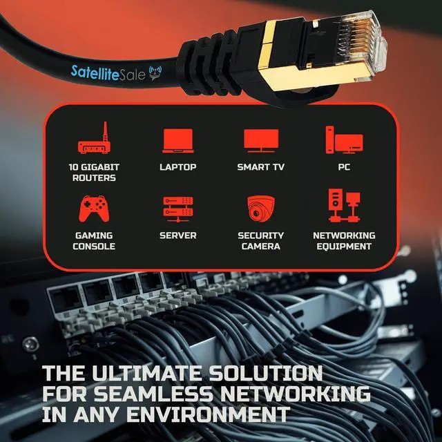 Alt view image 2 of 7 - SatelliteSale RJ45 Cat-7 Network Ethernet SSTP Internet Cable 600 MHz 10 Gbps Universal Wire Black Cord 3 feet