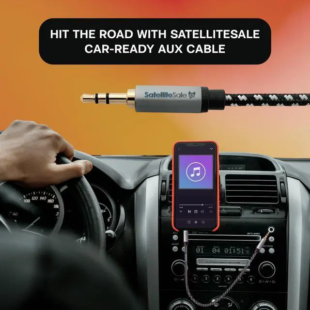 Alt view image 3 of 6 - SatelliteSale Auxiliary 3.5mm Audio Jack Male to Male Digital Stereo Aux Cable Universal Wire Black/White Nylon Cord 6 feet