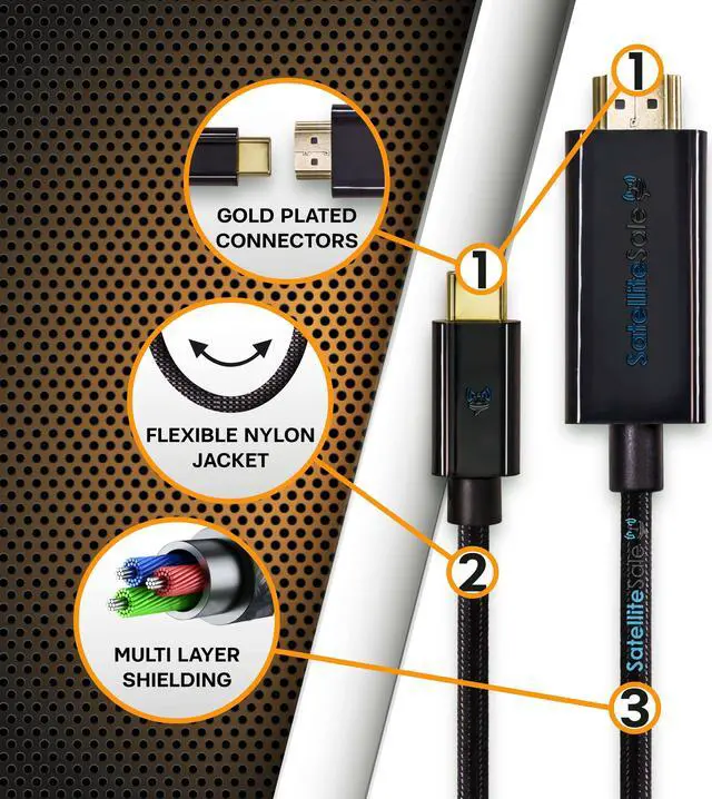 Alt view image 6 of 7 - SatelliteSale Digital USB Type C to HDMI Universal Cable Adapter 4K/30Hz Nylon Wire Universal Wire 2160p Black Cord 6 feet