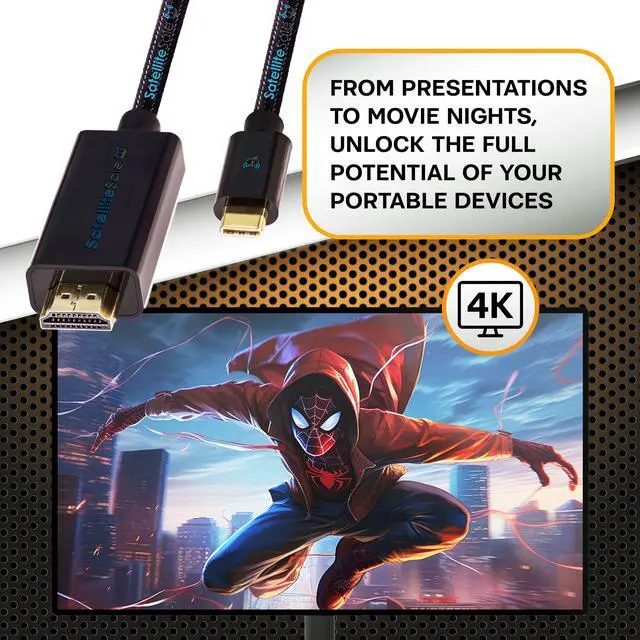 Alt view image 4 of 7 - SatelliteSale Digital USB Type C to HDMI Universal Cable Adapter 4K/30Hz Nylon Wire Universal Wire 2160p Black Cord 6 feet