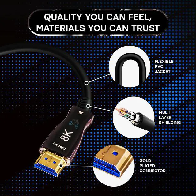 Alt view image 3 of 6 - SatelliteSale Digital Fiber Optic 8K HDMI 2.1 Cable 8K/60Hz 48Gbps Universal Wire PVC Black Cord 50 feet