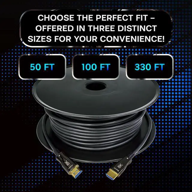 Alt view image 6 of 6 - SatelliteSale Digital Fiber Optic 8K HDMI 2.1 Cable 8K/60Hz 48Gbps Universal Wire PVC Black Cord 50 feet