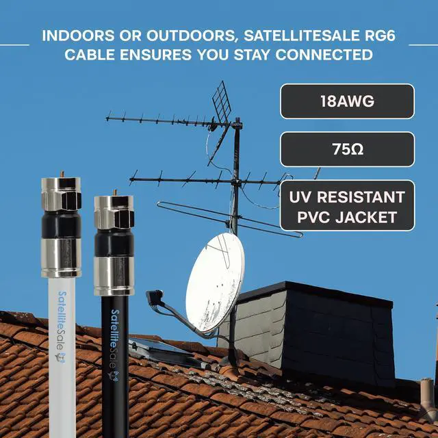 Alt view image 5 of 6 - SatelliteSale Digital 75Ohm RG-6/U Coaxial Cable with F-Type Connector Indoor/Outdoor Universal Wire White Cord 10 feet