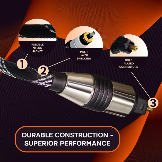 Alt view image 4 of 7 - SatelliteSale Digital Toslink SPDIF Audio Optical Fiber Cable Universal Wire Nylon Black/Silver Cord 6 feet