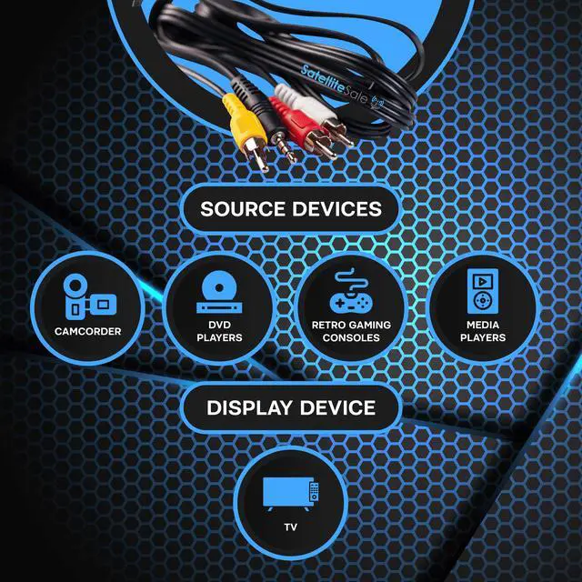 Alt view image 5 of 6 - SatelliteSale Auxiliary 3.5mm Audio/Video Jack to 3 RCA Digital Stereo Composite Aux Cable Universal Wire PVC Black Cord 6 feet