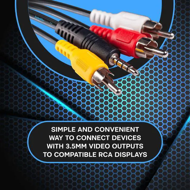 Alt view image 2 of 6 - SatelliteSale Auxiliary 3.5mm Audio/Video Jack to 3 RCA Digital Stereo Composite Aux Cable Universal Wire PVC Black Cord 6 feet