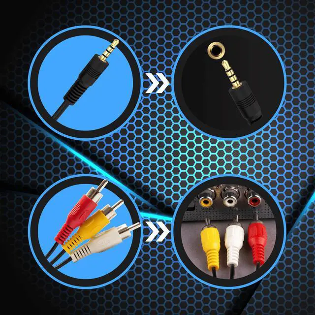 Alt view image 3 of 6 - SatelliteSale Auxiliary 3.5mm Audio/Video Jack to 3 RCA Digital Stereo Composite Aux Cable Universal Wire PVC Black Cord 6 feet