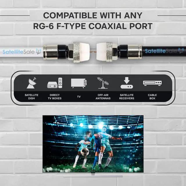 Alt view image 2 of 6 - SatelliteSale Digital RG-6/U 75 Ohm Coaxial Cable with F-Type Waterproof Connectors Indoor/Outdoor Universal Wire Black Cord 200 feet