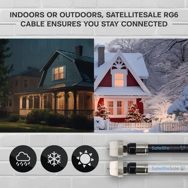 Alt view image 4 of 6 - SatelliteSale Digital RG-6/U 75 Ohm Coaxial Cable with F-Type Waterproof Connectors Indoor/Outdoor Universal Wire Black Cord 200 feet