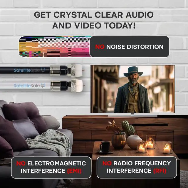 Alt view image 5 of 6 - SatelliteSale Digital RG-6/U 75 Ohm Coaxial Cable with F-Type Waterproof Connectors Indoor/Outdoor Universal Wire Black Cord 100 feet