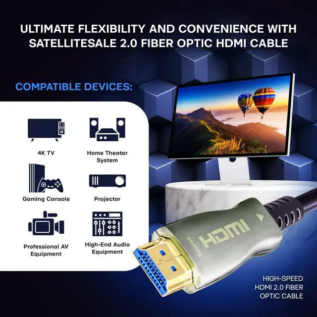 Alt view image 2 of 6 - SatelliteSale Digital High-Speed HDMI 2.0 Fiber Optic Cable 4K/60Hz 18Gbps Black 2160p Universal Wire PVC Cord 50 feet