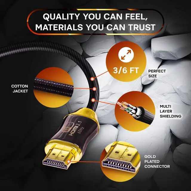 Alt view image 3 of 6 - SatelliteSale Digital Ultra High-Speed HDMI 2.1 Cable 4K/120Hz 8K/60Hz 48Gbps Universal Wire Black Cotton Cord 6 feet