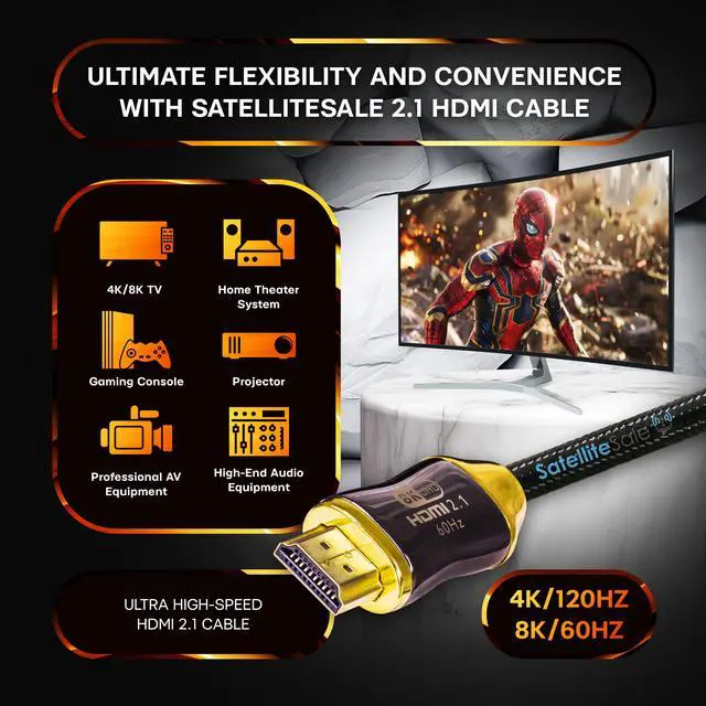 Alt view image 2 of 6 - SatelliteSale Digital Ultra High-Speed HDMI 2.1 Cable 4K/120Hz 8K/60Hz 48Gbps Universal Wire Black Cotton Cord 6 feet