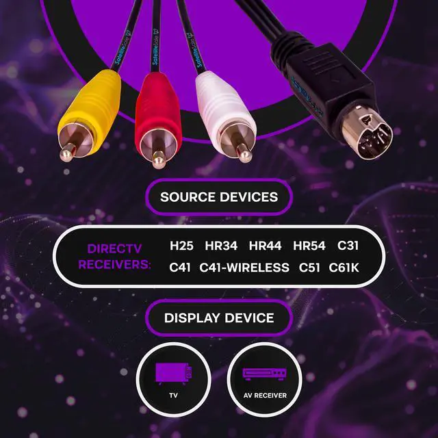 Alt view image 2 of 6 - SatelliteSale Audio Video 10 Pin RCA Composite DirecTV Replacement Cable Universal Wire PVC Black Cord 6 feet