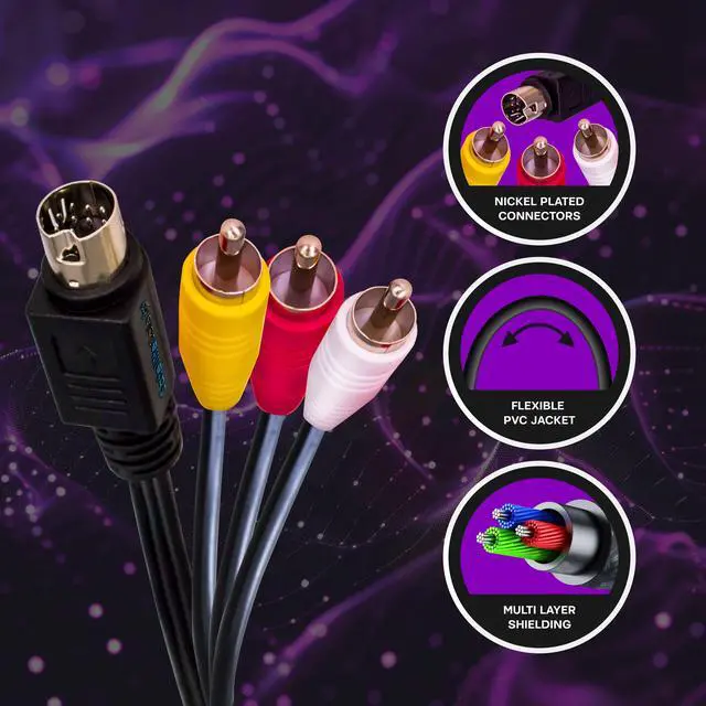 Alt view image 6 of 6 - SatelliteSale Audio Video 10 Pin RCA Composite DirecTV Replacement Cable Universal Wire PVC Black Cord 6 feet