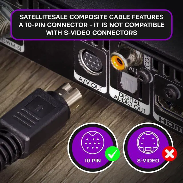 Alt view image 3 of 6 - SatelliteSale Audio Video 10 Pin RCA Composite DirecTV Replacement Cable Universal Wire PVC Black Cord 6 feet