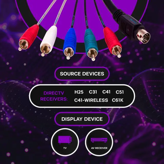 Alt view image 2 of 6 - SatelliteSale Audio Video 10 Pin Component DirecTV Replacement Cable Universal Wire PVC Black Cord 6 feet