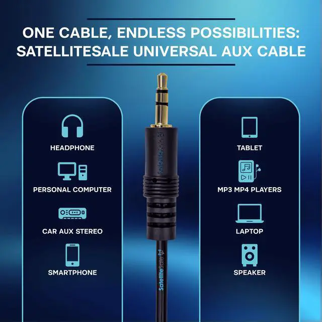 Alt view image 7 of 7 - SatelliteSale Auxiliary 3.5mm Audio Jack Male to Male Digital Stereo Aux Cable Universal Wire PVC Black Cord 3 feet
