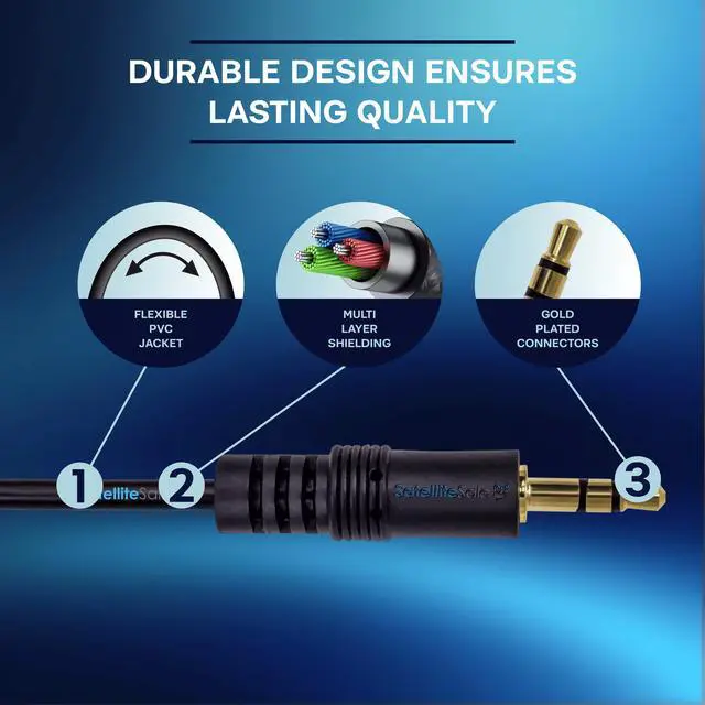 Alt view image 5 of 7 - SatelliteSale Auxiliary 3.5mm Audio Jack Male to Male Digital Stereo Aux Cable Universal Wire PVC Black Cord 3 feet