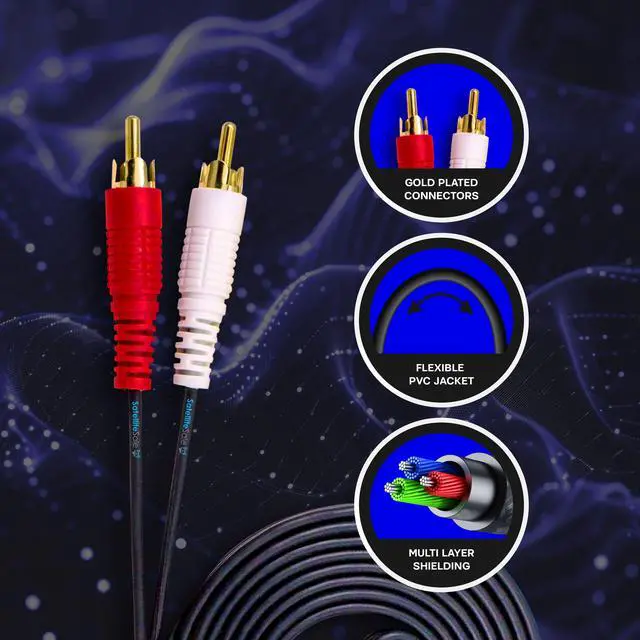 Alt view image 5 of 7 - SatelliteSale 2 Male to 2 Male RCA Audio Stereo Composite Cable Universal Wire PVC Black Cord 3 feet