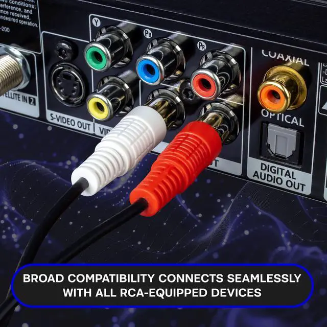 Alt view image 4 of 7 - SatelliteSale 2 Male to 2 Male RCA Audio Stereo Composite Cable Universal Wire PVC Black Cord 3 feet