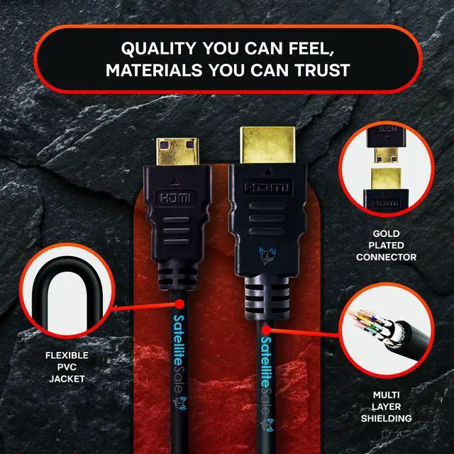 Alt view image 5 of 6 - SatelliteSale Digital 1.4 Mini HDMI To HDMI Cable Universal Wire 4K/30Hz 10.2Gbps PVC 2160p Black Cord 3 Feet