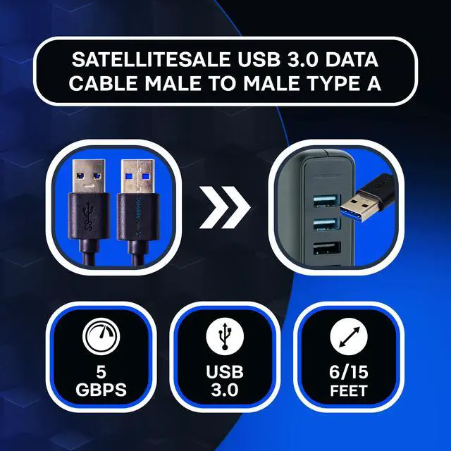Alt view image 4 of 6 - SatelliteSale Digital USB 3.0 Data Cable Male to Male Type A SuperSpeed 5Gbps Universal Wire PVC Black Cord 15 feet