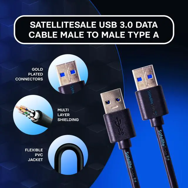 Alt view image 3 of 6 - SatelliteSale Digital USB 3.0 Data Cable Male to Male Type A SuperSpeed 5Gbps Universal Wire PVC Black Cord 6 feet