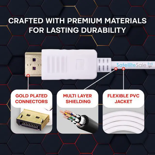 Alt view image 3 of 6 - SatelliteSale DisplayPort DP Cable Male to Male 4K/30Hz 8.64Gbps Universal Wire PVC White Cord 3 feet
