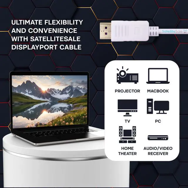 Alt view image 2 of 6 - SatelliteSale DisplayPort DP Cable Male to Male 4K/30Hz 8.64Gbps Universal Wire PVC White Cord 6 feet