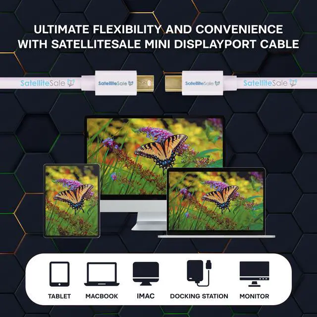 Alt view image 2 of 6 - SatelliteSale Mini DisplayPort to Mini DisplayPort DP Cable Male to Male 4K/30Hz 8.64Gbps Universal Wire PVC White Cord 3 feet