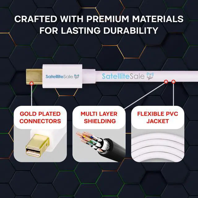 Alt view image 3 of 6 - SatelliteSale Mini DisplayPort to Mini DisplayPort DP Cable Male to Male 4K/30Hz 8.64Gbps Universal Wire PVC White Cord 6 feet