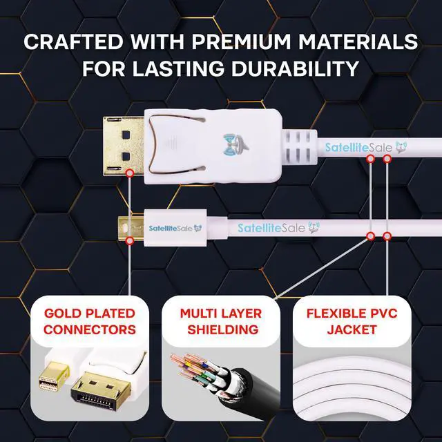 Alt view image 3 of 6 - SatelliteSale Mini DisplayPort to Display Port DP Cable Male to Male 4K/30Hz 8.64Gbps Universal Wire PVC White Cord 6 feet