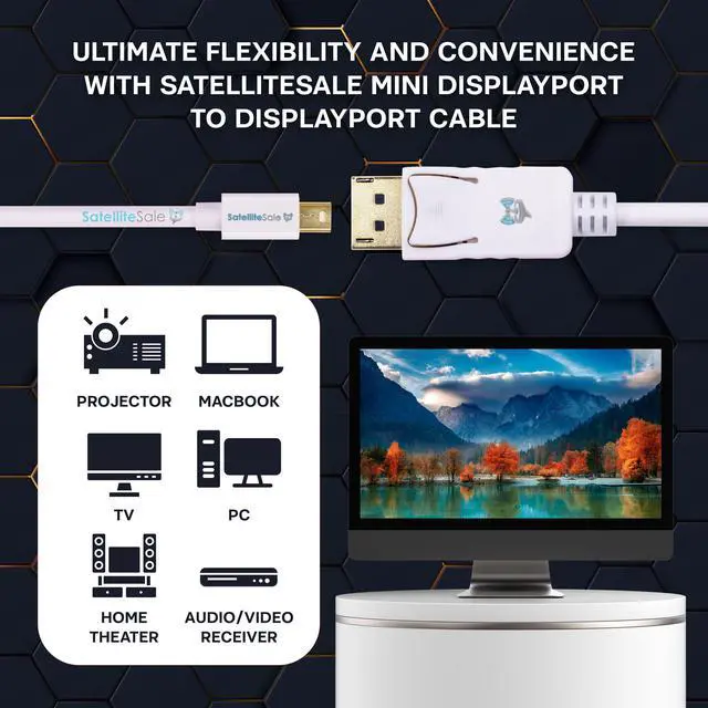Alt view image 2 of 6 - SatelliteSale Mini DisplayPort to Display Port DP Cable Male to Male 4K/30Hz 8.64Gbps Universal Wire PVC White Cord 3 feet
