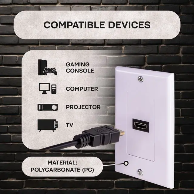 Alt view image 2 of 6 - SatelliteSale Universal HDMI 1.4 Single Wall Plate Female to Female 10.2Gbps 4K/30Hz White With Screws and Wall Bracket Included