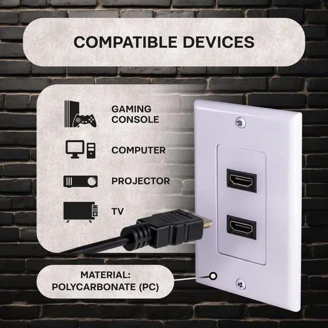 Alt view image 2 of 6 - SatelliteSale Universal HDMI 1.4 Dual Wall Plate Female to Female 10.2Gbps 4K/30Hz White With Screws And Wall Bracket Included