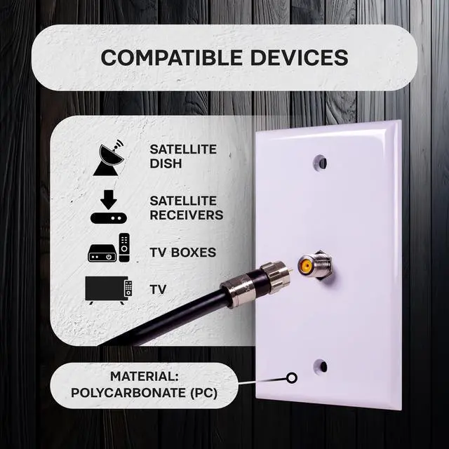 Alt view image 2 of 6 - SatelliteSale Coaxial Single Wall Plate Female to Female F-Type RG-6 2.4GHz Universal Connector White with Screws and a Wall Bracket Included