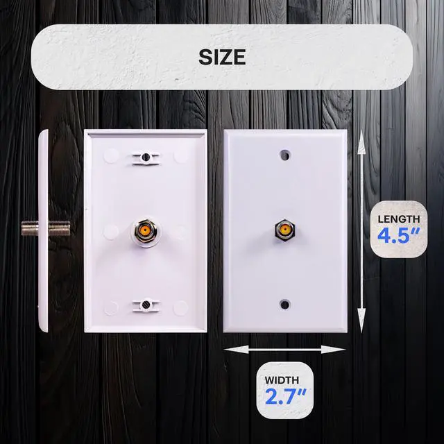 Alt view image 5 of 6 - SatelliteSale Coaxial Single Wall Plate Female to Female F-Type RG-6 2.4GHz Universal Connector White with Screws and a Wall Bracket Included