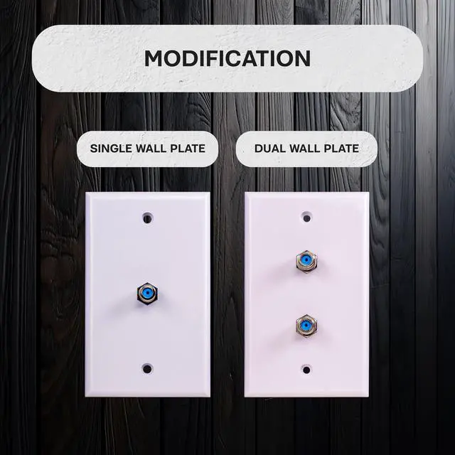 Alt view image 6 of 6 - SatelliteSale Coaxial Dual Wall Plate Female to Female F-Type RG-6 2.4GHz Universal Connectors White With Screws and a Wall Bracket Included
