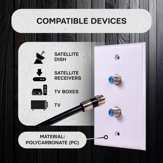 Alt view image 2 of 6 - SatelliteSale Coaxial Dual Wall Plate Female to Female F-Type RG-6 2.4GHz Universal Connectors White With Screws and a Wall Bracket Included