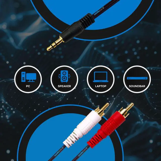 Alt view image 2 of 6 - SatelliteSale Auxiliary 3.5mm Audio Jack to 2 RCA Digital Stereo Composite Aux Cable Universal Wire PVC Black Cord 6 feet