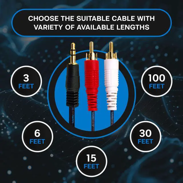 Alt view image 3 of 6 - SatelliteSale Auxiliary 3.5mm Audio Jack to 2 RCA Digital Stereo Composite Aux Cable Universal Wire PVC Black Cord 6 feet