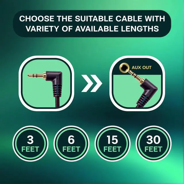 Alt view image 6 of 6 - SatelliteSale Auxiliary 3.5mm Right Angle Audio Jack Male to Male Digital Stereo Aux Cable Universal Wire Black Nylon Cord 15 feet