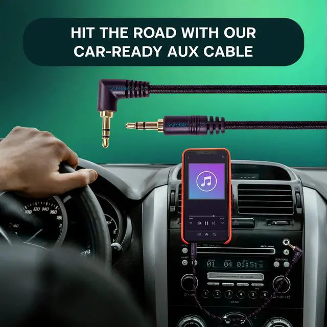 Alt view image 4 of 6 - SatelliteSale Auxiliary 3.5mm Right Angle Audio Jack Male to Male Digital Stereo Aux Cable Universal Wire Black Nylon Cord 15 feet