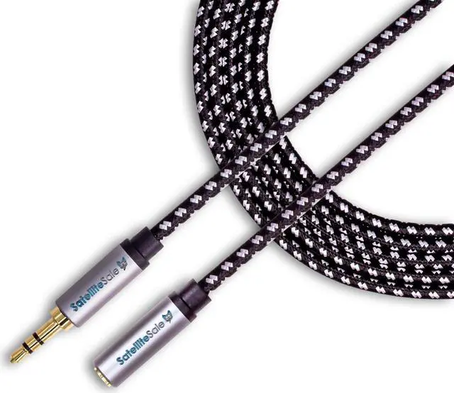 Main image of SatelliteSale Auxiliary 3.5mm Audio Jack Male to Female Digital Stereo Aux Extension Cable Universal Wire Black/White Nylon Cord 10 feet
