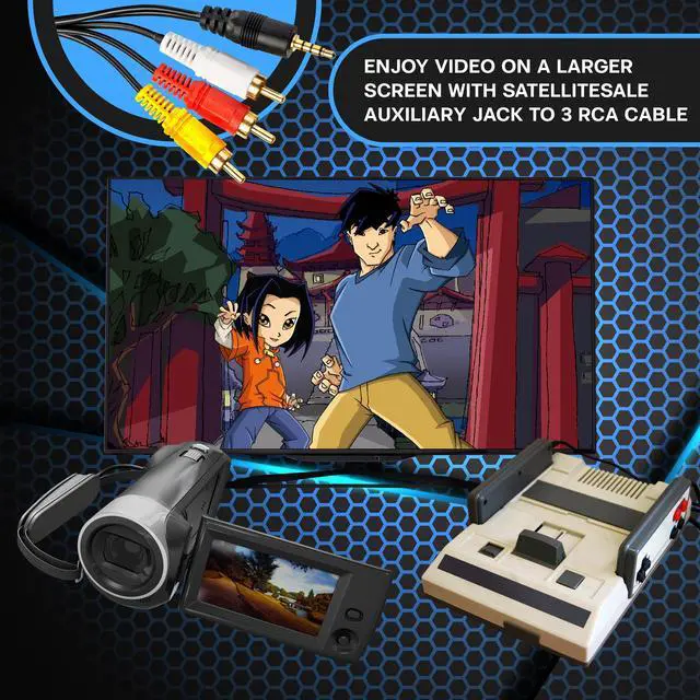 Alt view image 4 of 6 - SatelliteSale Auxiliary 3.5mm Audio/Video Jack to 3 RCA Digital Stereo Composite Aux Cable Universal Wire PVC Black Cord 6 feet