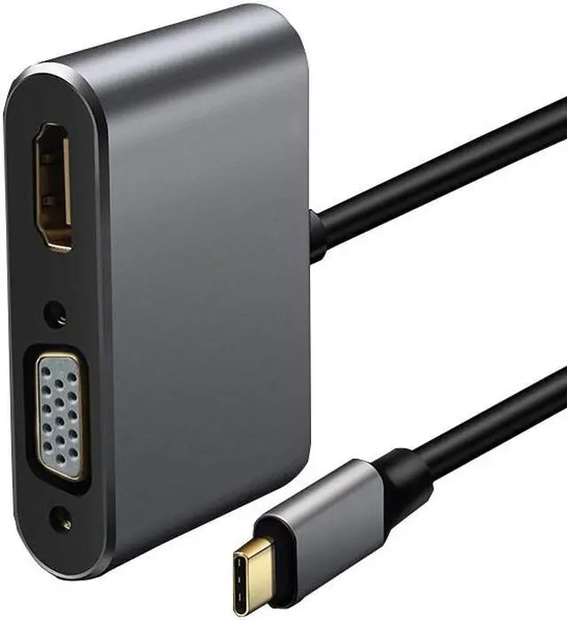 Alt view image 2 of 7 - USB-C to HDMI VGA Adapter USB 3.1 Type C to VGA HDMI 4K UHD Converter Adapter 4 in 1 USB C Hub Thunderbolt 3 Compatible for Macbook Pro  ChromeBook DELL HP Samsung Huawei