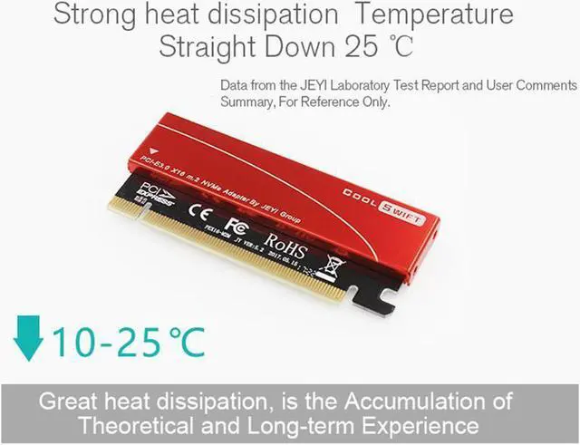 Alt view image 7 of 7 - JEYI Cool Swift M.2 PCIE Adapter for PCIE NVMe SSD with Advanced Heat Sink Solution M.2 SSD NVME (m Key)  2280 2260 2242 2230to PCIE 3.0 x 16 Host Controller Expansion Card Aluminum Sheet Thermal