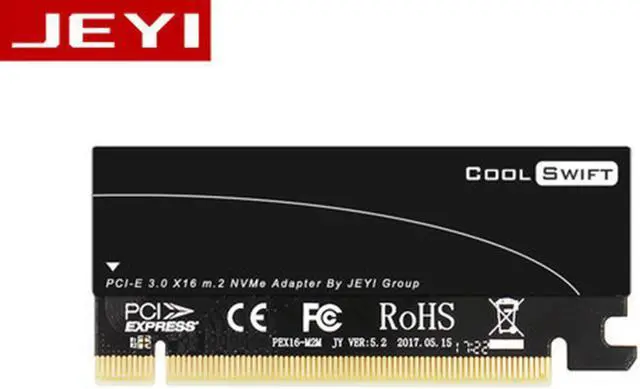 Main image of JEYI Cool Swift M.2 PCIE Adapter for PCIE NVMe SSD with Advanced Heat Sink Solution M.2 SSD NVME (m Key)  2280 2260 2242 2230to PCIE 3.0 x 16 Host Controller Expansion Card Aluminum Sheet Thermal
